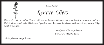 Todesanzeige von Renate Lüers von KREISZEITUNG SYKE