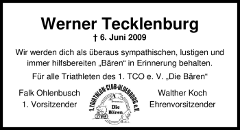 Todesanzeige von Werner Tecklenburg 