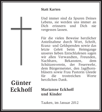 Todesanzeige von Günter Eckhoff von KREISZEITUNG SYKE