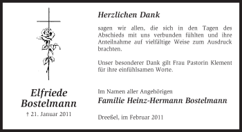 Todesanzeige von Elfriede Bostelmann von KREISZEITUNG SYKE