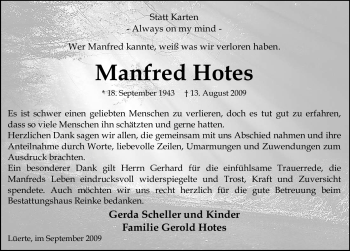 Todesanzeige von Manfred Hotes von KREISZEITUNG SYKE