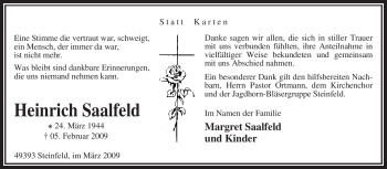 Todesanzeige von Heinrich Saalfeld von KREISZEITUNG SYKE