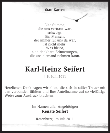 Todesanzeige von Karl-Heinz Seifert von KREISZEITUNG SYKE