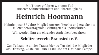 Todesanzeige von Heinrich Hoormann von KRZ