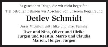 Todesanzeige von Detlev Schmidt von KREISZEITUNG SYKE
