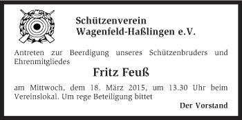 Todesanzeige von Fritz Feuß von KRZ