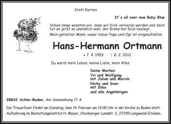 Todesanzeige von Hans-Hermann Ortmann von KREISZEITUNG SYKE