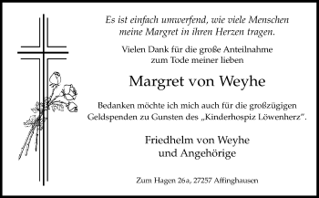 Todesanzeige von Margret von Weyhe von KRZ