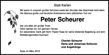 Todesanzeige von Peter Scheuerer von KREISZEITUNG SYKE