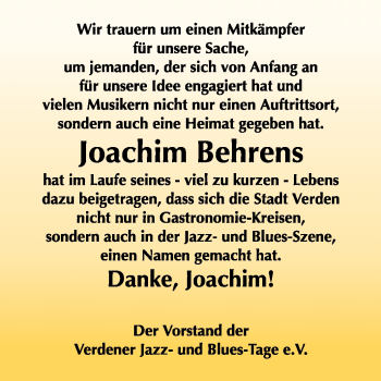Todesanzeige von Joachim Behrens von KREISZEITUNG SYKE