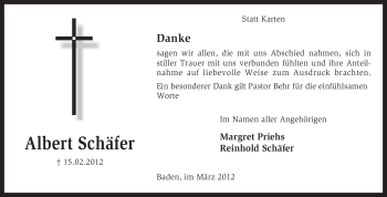 Todesanzeige von Albert Schäfer von KREISZEITUNG SYKE