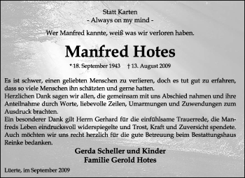 Todesanzeige von Manfred Hotes von KREISZEITUNG SYKE