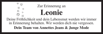 Todesanzeige von Leonie Unbekannt von KREISZEITUNG SYKE