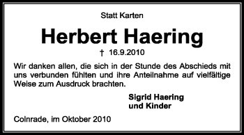 Todesanzeige von Herbert Haering von KREISZEITUNG SYKE