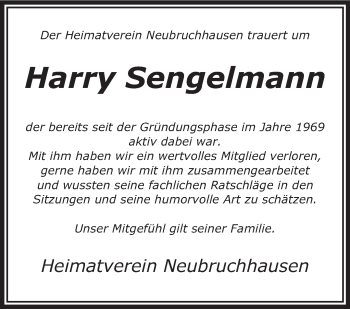 Todesanzeige von Harry Sengemann von KRZ