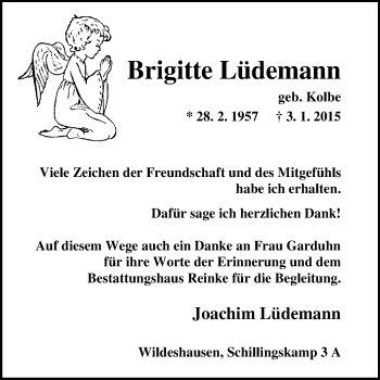 Todesanzeige von Brigitte Lüdemann von KRZ