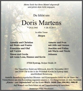 Todesanzeige von Doris Martens von KRZ
