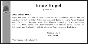 Todesanzeige von Irene Hügel von KRZ
