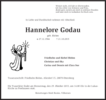 Todesanzeige von Hannelore Godau von KRZ