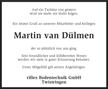 Todesanzeige von Martin van Dülmen von KRZ