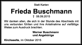 Todesanzeige von Frieda Buschmann von KRZ