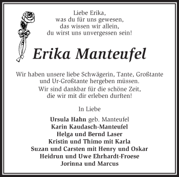 Todesanzeige von Erika Manteufel von KRZ