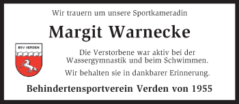 Todesanzeige von Margit Warnecke von KRZ