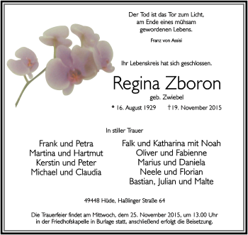 Todesanzeige von Regina Zboron von KRZ