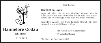 Todesanzeige von Hannelore Godau von KRZ