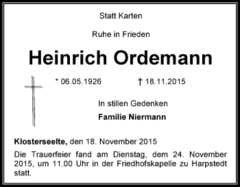 Todesanzeige von Heinrich Ordemann von KRZ