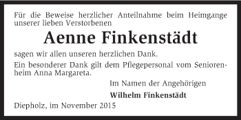 Todesanzeige von Aenne Finkenstädt von KRZ