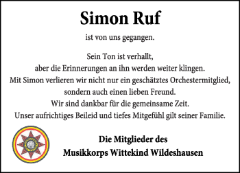 Todesanzeige von Simon Ruf von KRZ