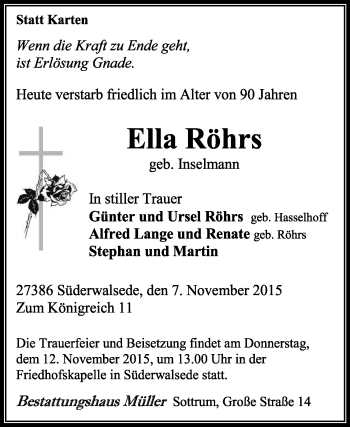 Todesanzeige von Ella Röhrs von KRZ