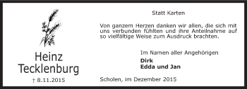 Todesanzeige von Heinz Tecklenburg von KRZ