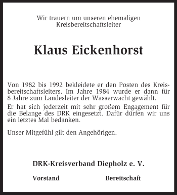 Todesanzeige von Klaus Eickenhorst von KRZ
