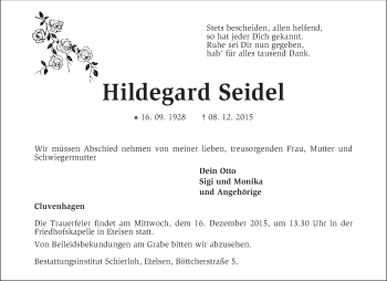 Todesanzeige von Hildegard Seidel von KRZ