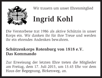 Todesanzeige von Ingrid Kohl von KRZ