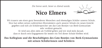 Todesanzeige von Nico Elmers von KRZ