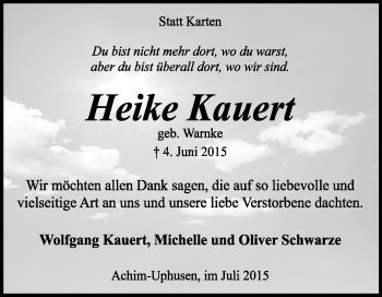 Todesanzeige von Heike Kauert von KRZ