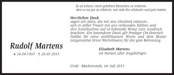 Todesanzeige von Rudolf Martens von KRZ