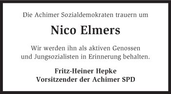 Todesanzeige von Nico Elmers von KRZ