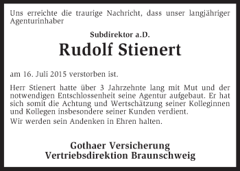 Todesanzeige von Rudolf Stienert von KRZ