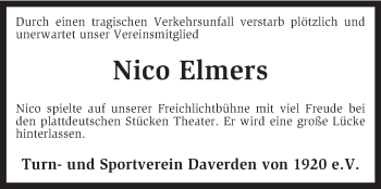 Todesanzeige von Nico Elmers von KRZ