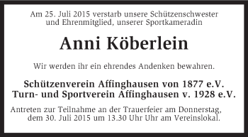 Todesanzeige von Anni Köberlein von KRZ