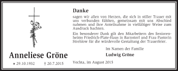 Todesanzeige von Anneliese Gröne von KRZ