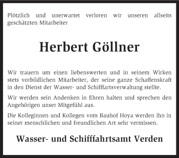 Todesanzeige von Herbert Göllner von KRZ