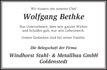 Todesanzeige von Wolfgang Bethke von KRZ