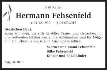 Todesanzeige von Hermann Fehsenfeld von KRZ