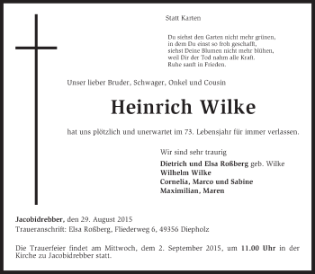 Todesanzeige von Heinrich Wilke von KRZ