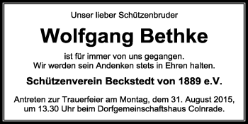 Todesanzeige von Wolfgang Bethke von KRZ